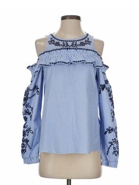 Parker Blue and Navy Cold-Shoulder Embroidered Blouse
